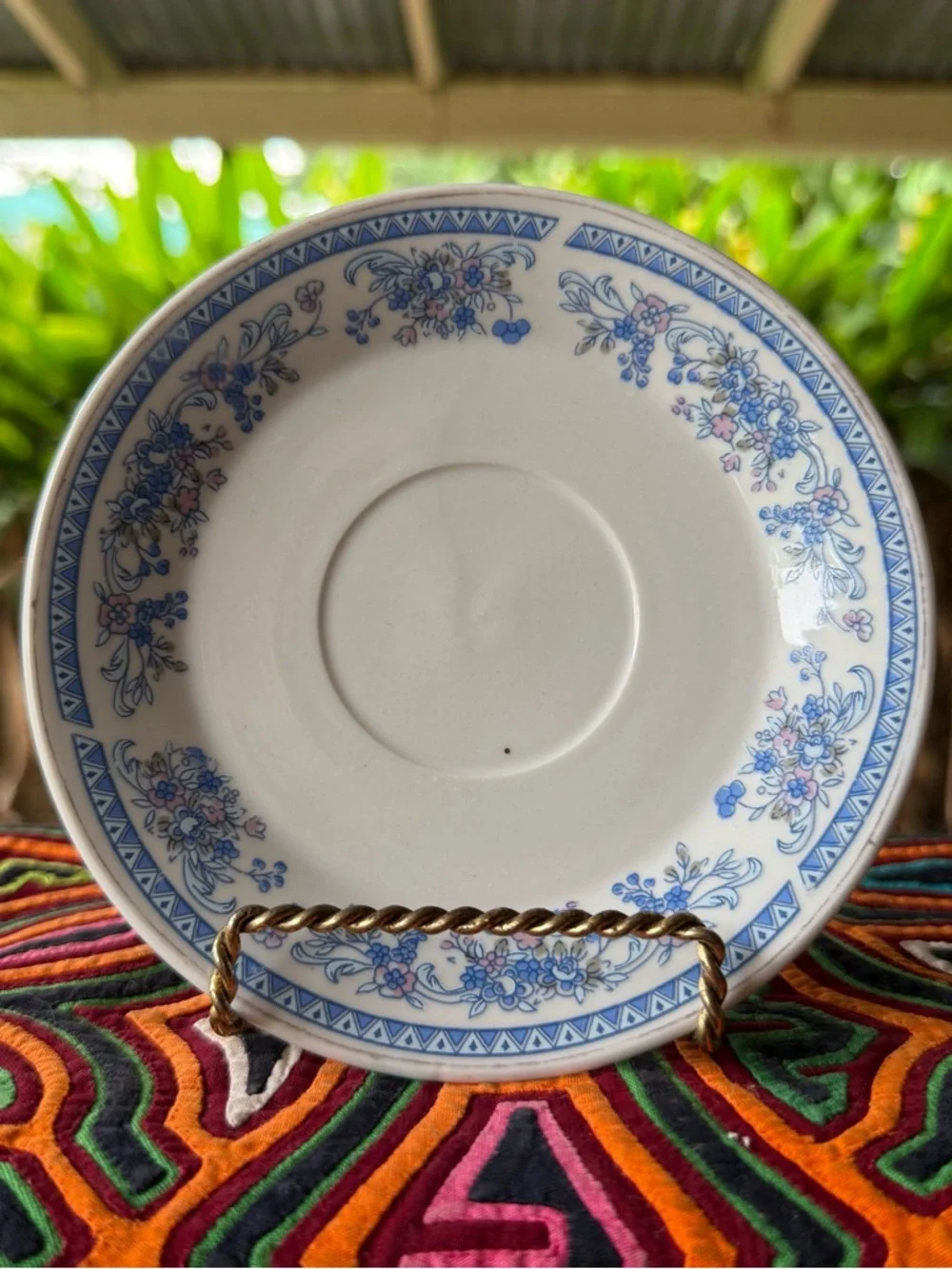 Blue Floral‎ Ceramic Plate Jewelry Ring Dish Trinket Holder Vanity Decor